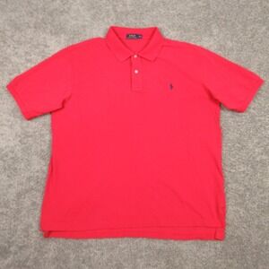 Polo Ralph Lauren Shirt Mens 2XLT Red Solid Blue Pony Logo Golf Pique Knit